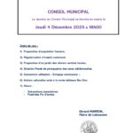 Conseil Municipal jeudi 4 Décembre à 18h