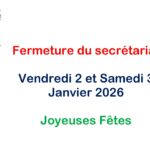 Fermeture secrétariat 2 et 3 janvier