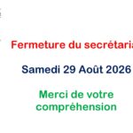 Fermeture secrétariat Samedi 29/08